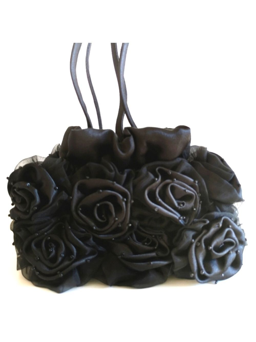 Evening Purse Pouch Bag roses Black 🆕
